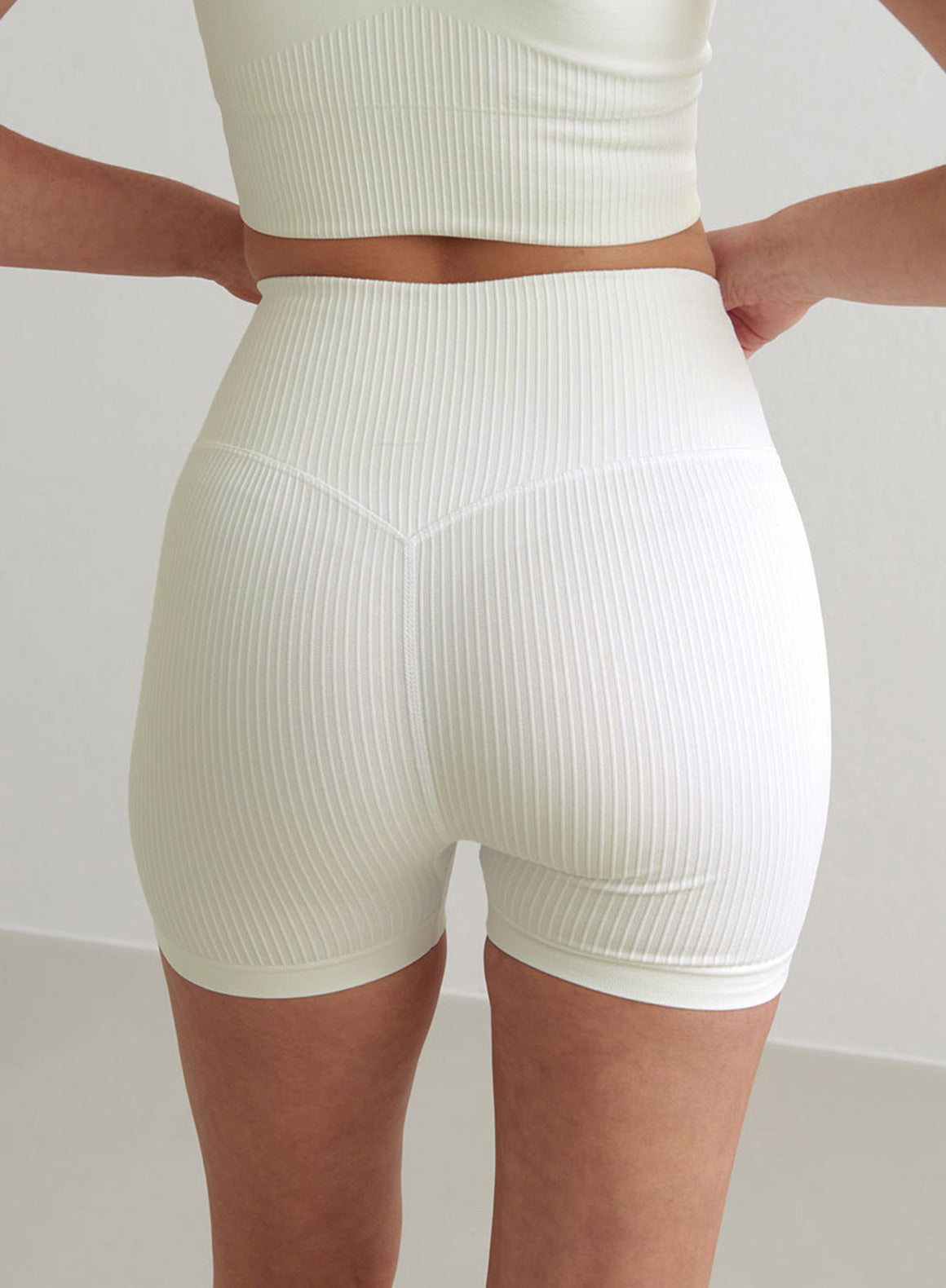 Off White Ribbed Midi Biker Shorts AIM N