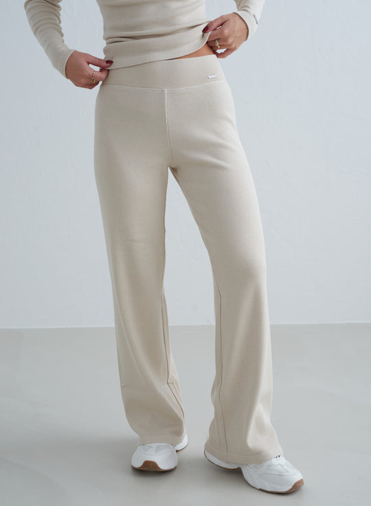 Cafe Au Lait Ribbed Wool Petite Wide Pants AIM N